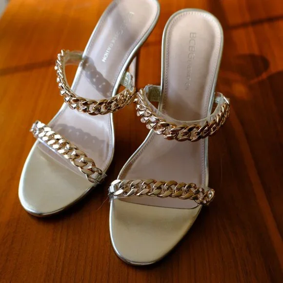 BCBG Generation Gold Chain & clear sandal pumps - Picture 1 of 5